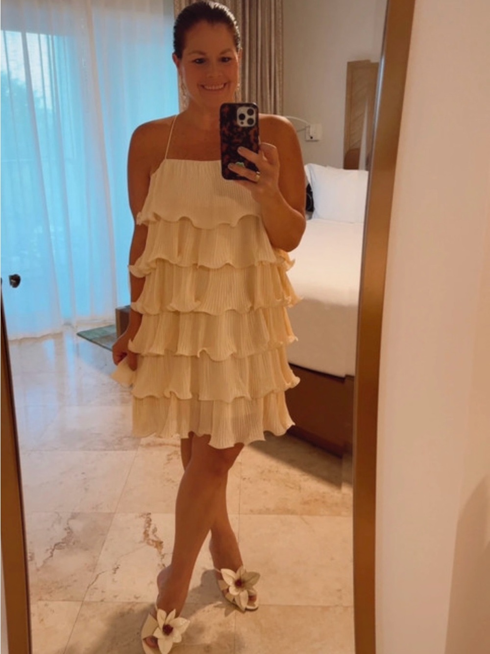&other Stories Cream Pleated Ruffle Mini Dress Size 10